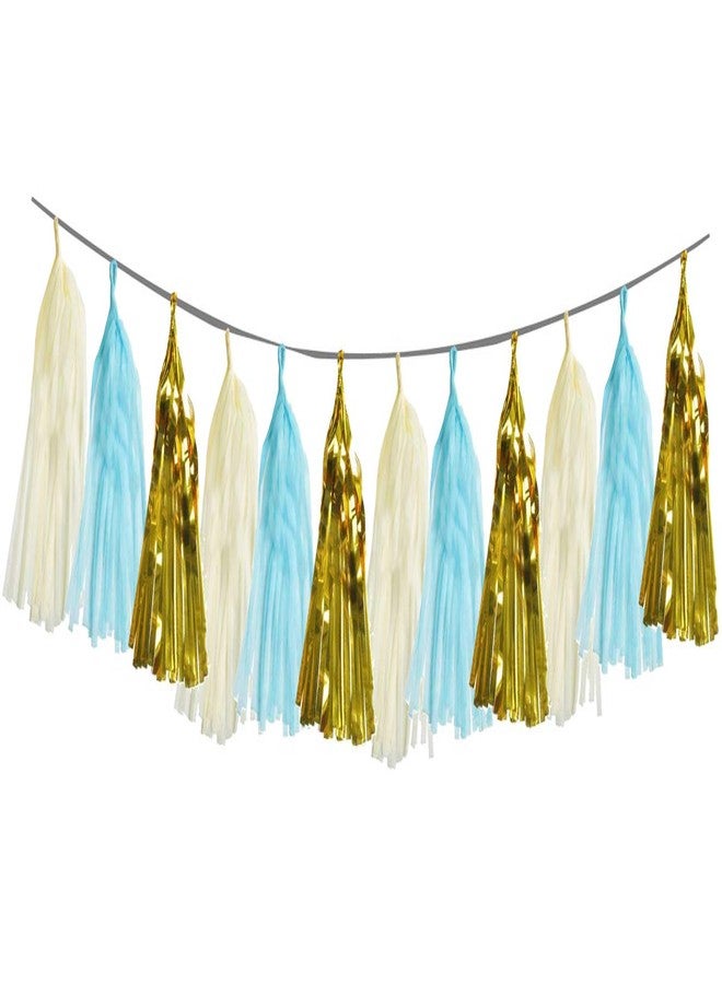 AMFIN® Happy Birthday Banners with Blue Gold and White Tassel Perfect for Birthday Decoration Materials - Blue - Image 3